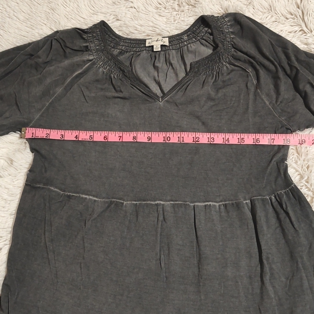 Wonderly Mineral Wash Babydoll Dress Gray Lantern Sleeve Stretchy Cabincore S - Picture 8 of 12